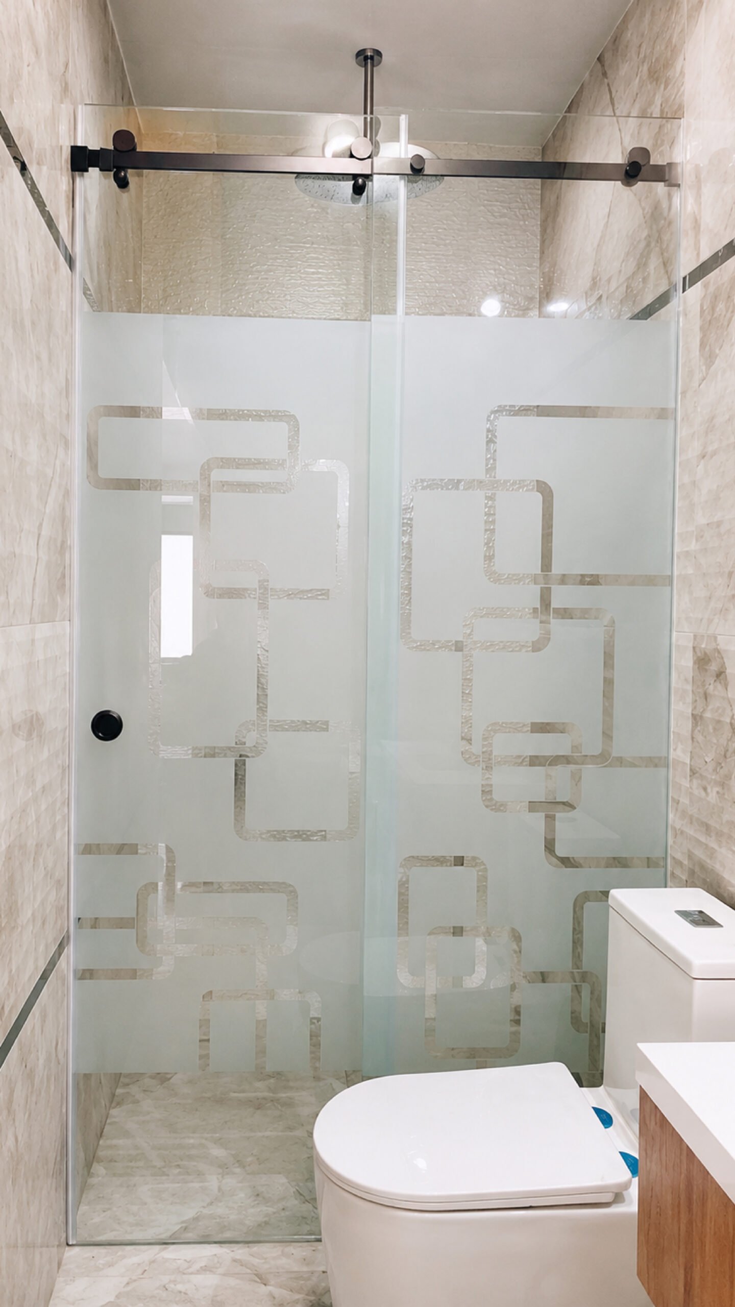 foto cancel baño cristal vidrio templado esmerilado diseño rectangulos galeria 01